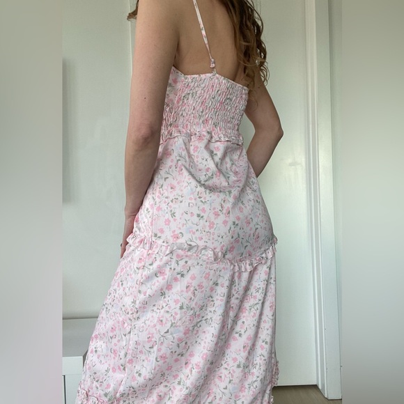 New light Pink Floral stretch-waist ruffled Midi Dress Size M #wedding #summer - Picture 4 of 8